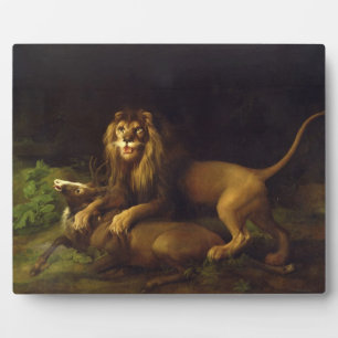 Placa Expositora George Stubbs Un león atacando una grúa, c.1765