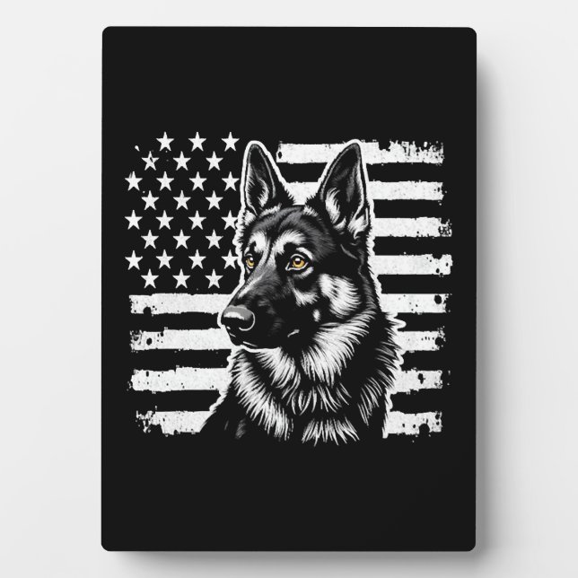 Placa Expositora German Shepherd Dog Lover USA American Flag  (Frente)