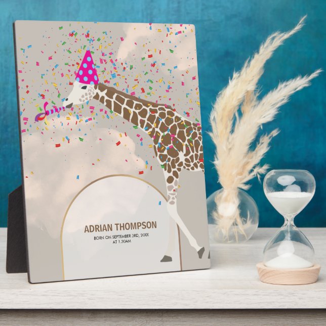 Placa Expositora Giraffe de fiesta de Safari cumpleaños bebé de gua (Lado)