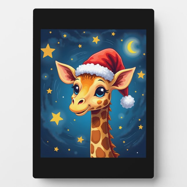 Placa Expositora Giraffe Santa Hat Starry Night Holiday L (Frente)