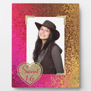 Placa Expositora Glitz Pink & Gold Sweet 16 Photo Plaque
