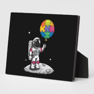 Placa Expositora Globo de astronauta autista Conciencia del autismo