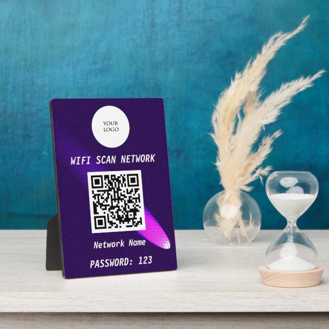 Placa Expositora Glowing Purple Leather Free Wifi Scan & QR Code (Lado)