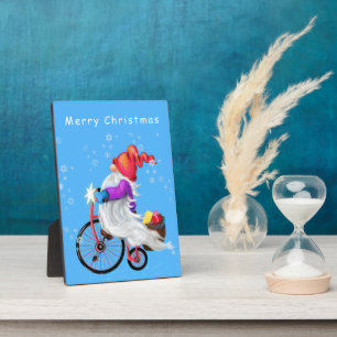 Placa Expositora Gnome de regalo de navidad con bicicleta y regalos