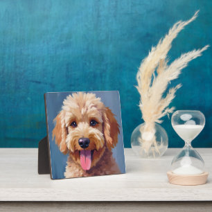 Placa Expositora Golden Doodle   Pintura Acuarela de Perro Mascota