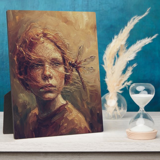 Placa Expositora Golden Dragonfly Whisper – Warm Impressionist Oil  (Lado)