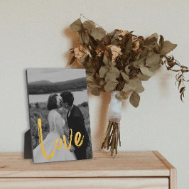Placa Expositora Golden LOVE Script Easel Personaliza la foto