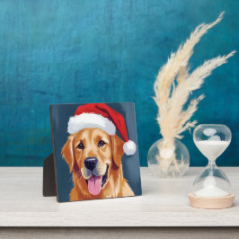 Placa Expositora Golden Retriever Alegre | Perro con Gorro de Santa