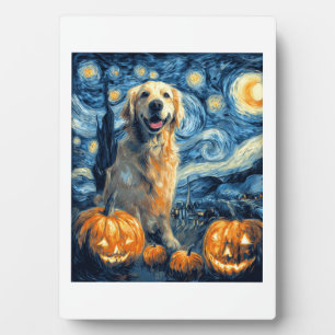 Placa Expositora Golden Retriever Calabaza Noche Estrellada Perro M