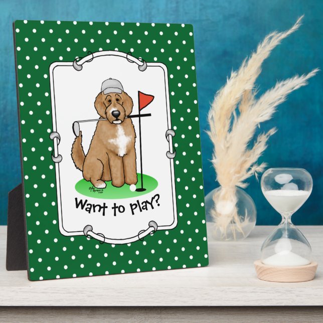 Placa Expositora Goldendoodle Perro Jugando Golf (rojo whmk2) Diver (Lado)