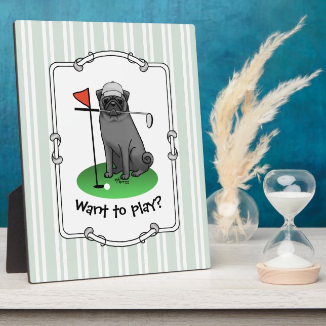 Placa Expositora Golf Pug Jugando Golf (negro) Cute Dog Funny (Lado)