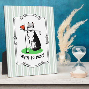 Placa Expositora Golf Siberian Husky (negro) Perro jugando Cute Gra