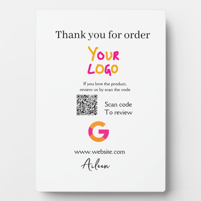 Placa Expositora Google review business logo website scan QR code (Frente)