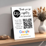 Placa Expositora Google Reviews Gracias al logotipo QR Code<br><div class="desc">Placa moderna y de moda de Google Reviews Request. Diseño característico de la tipografía moderna script '' gracias por apoyar nuestro negocio'' con su logotipo,  sitio web,  logotipo de google y código qr con solicitud de revisión.</div>