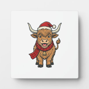 Placa Expositora Gorra de Santa de vaca de las Highlands de Navidad