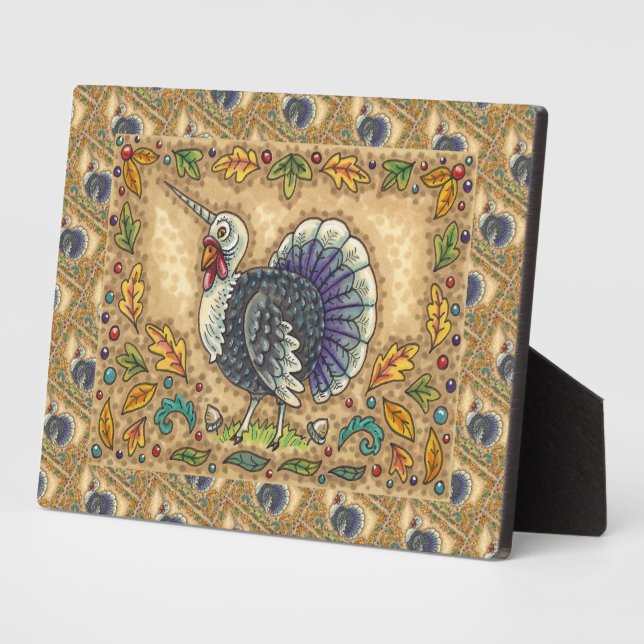 PLACA EXPOSITORA GRACIAS A TURKEY UNICORN, FOLK ART FANTASY BIRD (Lado)