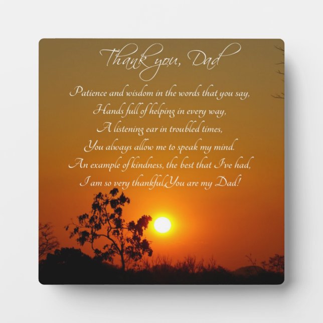 Placa Expositora "Gracias, papá" Poem Gift Plaque (Frente)