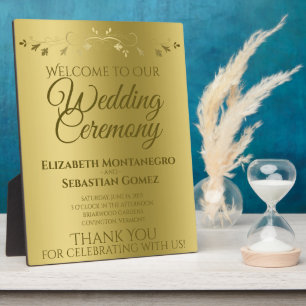Placa Expositora Gradiente de oro y bienvenida de una boda elegante