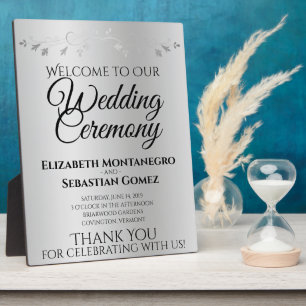 Placa Expositora Gradiente plateado y elegante bienvenida de boda f