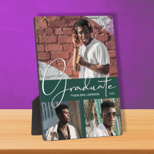 Placa Expositora Graduación 3 Collage de fotos en verde oscuro