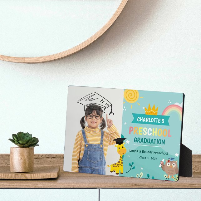 Placa Expositora Graduación de fotos de niños de edad preescolar Ke (Animal Kid Preschool Photo Graduation Keepsake Plaque)