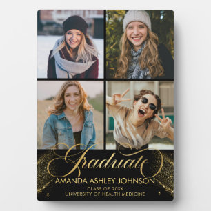 Placa Expositora Graduación de oro negro de Collage de fotos gradua