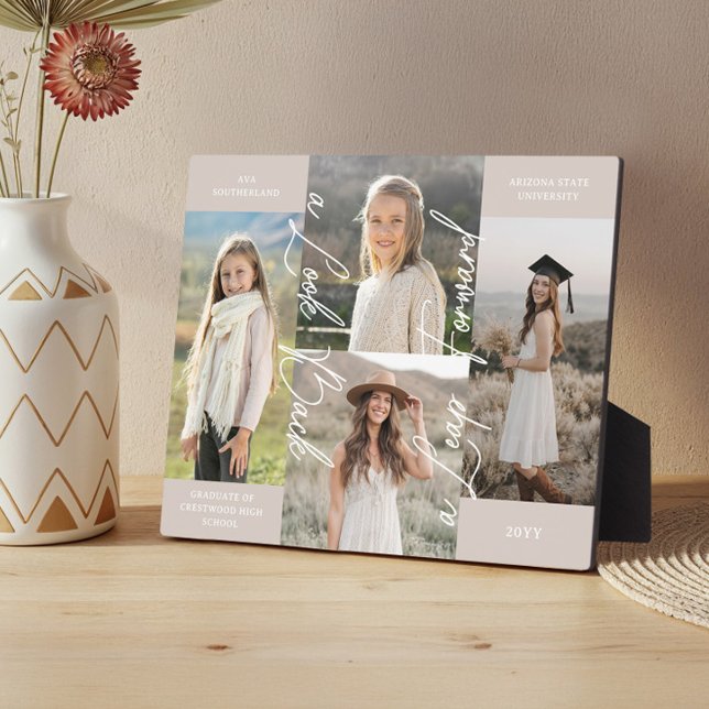 Placa Expositora Graduación entonces y ahora Collage de fotos de gr (Graduation Then & Now Grad Photo Collage Keepsake Plaque)
