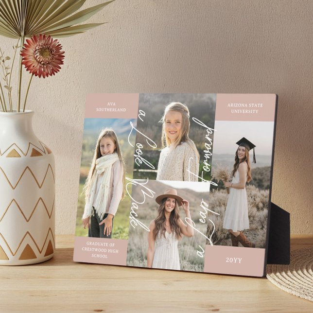 Placa Expositora Graduación entonces y ahora Collage de fotos de gr (Graduation Then & Now Grad Photo Collage Keepsake Plaque)