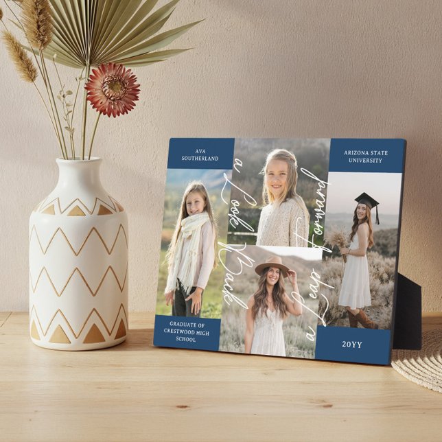 Placa Expositora Graduación entonces y ahora Collage de fotos de gr (Graduation Then & Now Grad Photo Collage Keepsake Plaque)