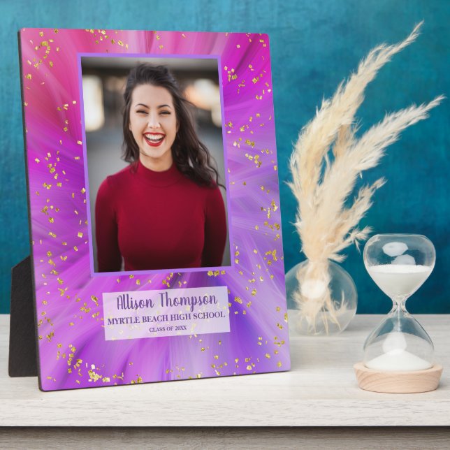 Placa Expositora Graduación fotográfica Resumen Púrpura Oro Tableto (Lado)