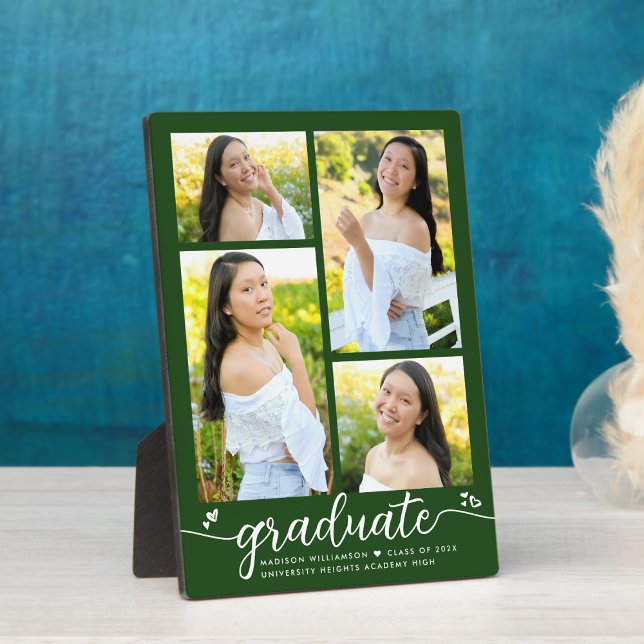 Placa Expositora Graduación fotográfica verde 4 Corazones de caligr (Subido por el creador)