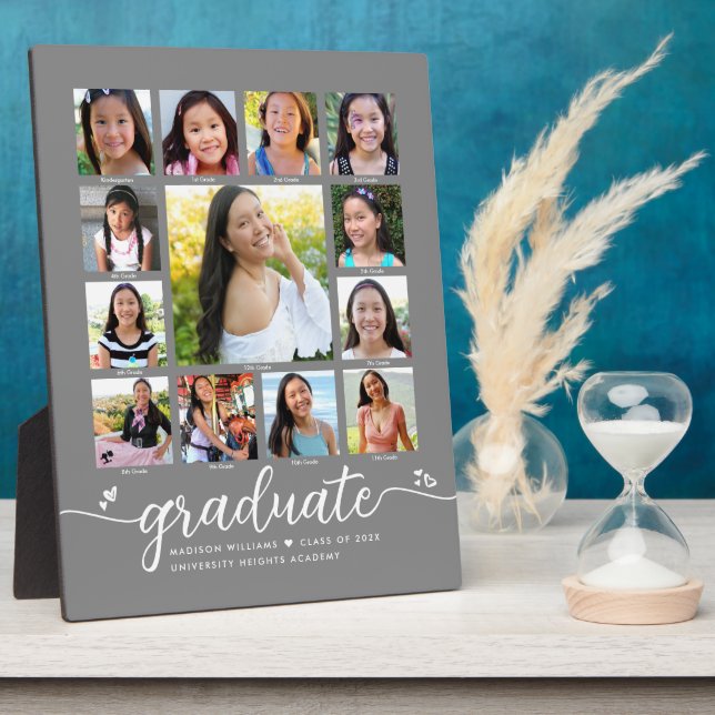 Placa Expositora Graduación gris K-12 Collage de fotos de escritura (Lado)