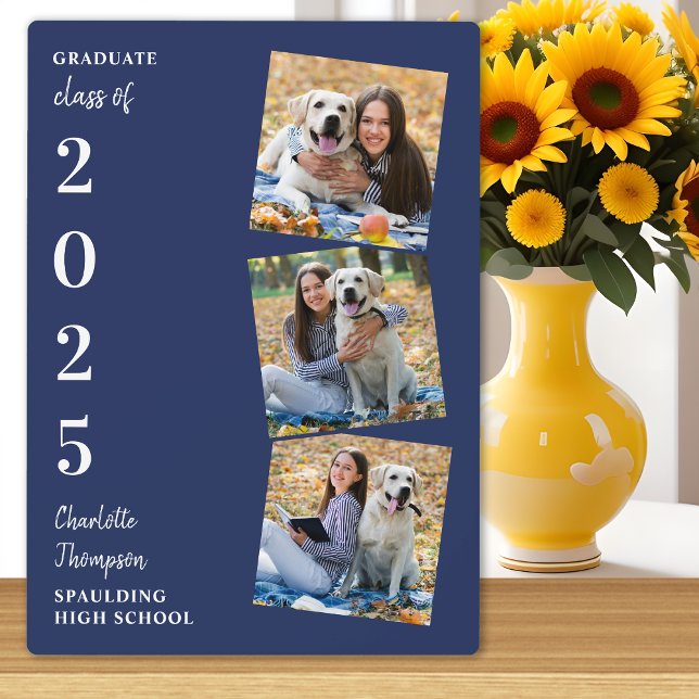 Placa Expositora Graduación personalizada Keepsake Navy Blue 3 Phot (Subido por el creador)