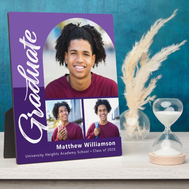 Placa Expositora Graduación Púrpura 3 Foto Guión Arco Negrita Moder (Lado)