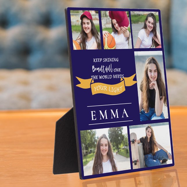 Placa Expositora Graduación Sigue Haciendo Una Cita Brillante Regal (Keep Shining Quote Multi Photo Class of 2026 Graduation Photo Keepsake Plaque)