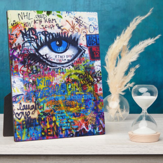 Placa Expositora Graffiti azul ojo malvado (Lado)