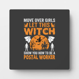 Placa Expositora Gráfica Divertida de Gato Bruja Trabajadora Postal