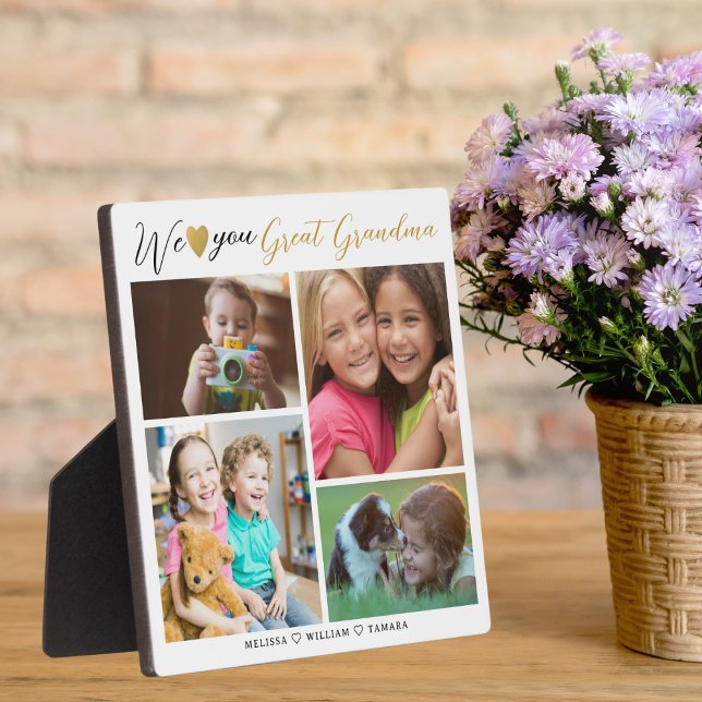 Placa Expositora Gran Abuela que te queremos | Abuelos 4 Foto (Great Grandma We Love You | Grandkids 4 Photo Collage Plaque-Christmas Gift idea)