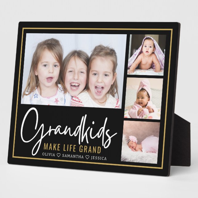 Placa Expositora Grandkids Make Life Grand 4 Photo Black And Gold  (Lado)