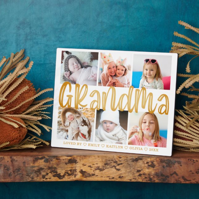 Placa Expositora GRANDMA 6 Collage de fotos Personalizado de oro Te (Lado)