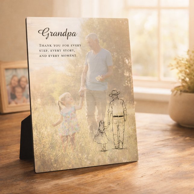 Placa Expositora Grandpa Photo Line Art From Granddaughter (Subido por el creador)