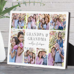 Placa Expositora Grandparents Photo Collage<br><div class="desc">Personalized "Grandpa & Grandma" Photo Plaque with Easel Stand. This simple and elegant photo plaque is a beautiful way to showcase cherished memories. The design features space for eight photos, arranged in a border around the edges while keeping the focus on the meaningful text in the center. At the center,...</div>