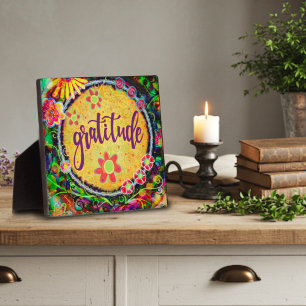 Placa Expositora Gratitud Amarilla Fun Floral Whimsical