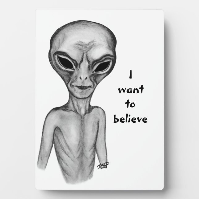 Placa Expositora Grey Alien , quiero creer (Frente)
