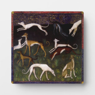 Placa Expositora Greyhounds medieval en el bosque profundo