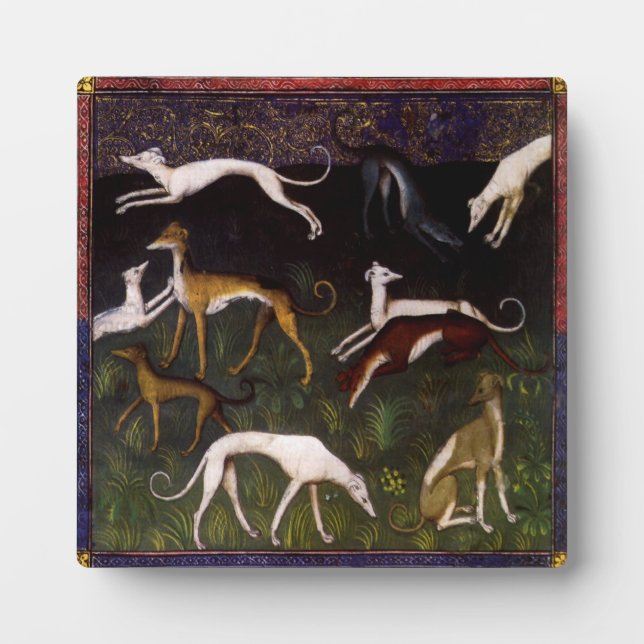 Placa Expositora Greyhounds medieval en el bosque profundo (Frente)