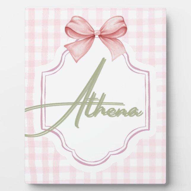 Placa Expositora Guardería personalizada para niña Athena con lazo  (Frente)