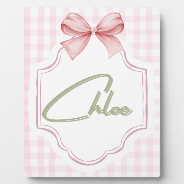 Placa Expositora Guardería personalizada para niña Chloe con lazo y (Frente)