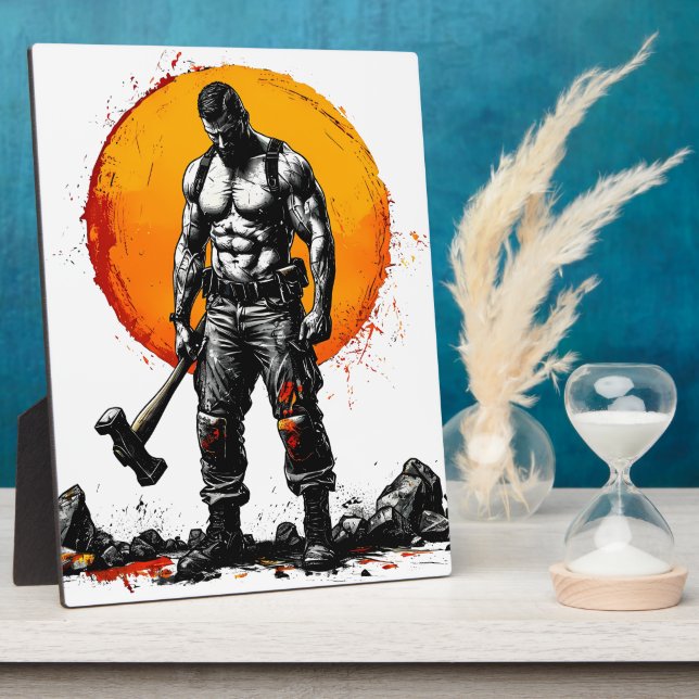 Placa Expositora guerrero bárbaro fantasía medieval fuerza hummer (Lado)