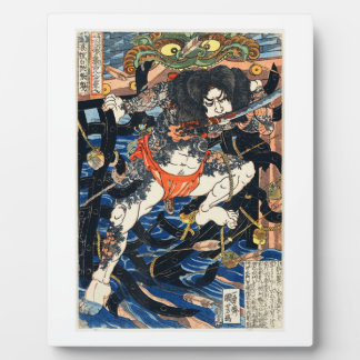 Placa Expositora Guerrero Samurai Japonés Estilo Ukiyo-E Tradiciona